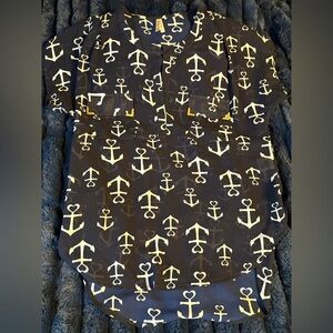 Live 4 Truth Navy and White Anchor Print Sheer Shirt with Brass detail